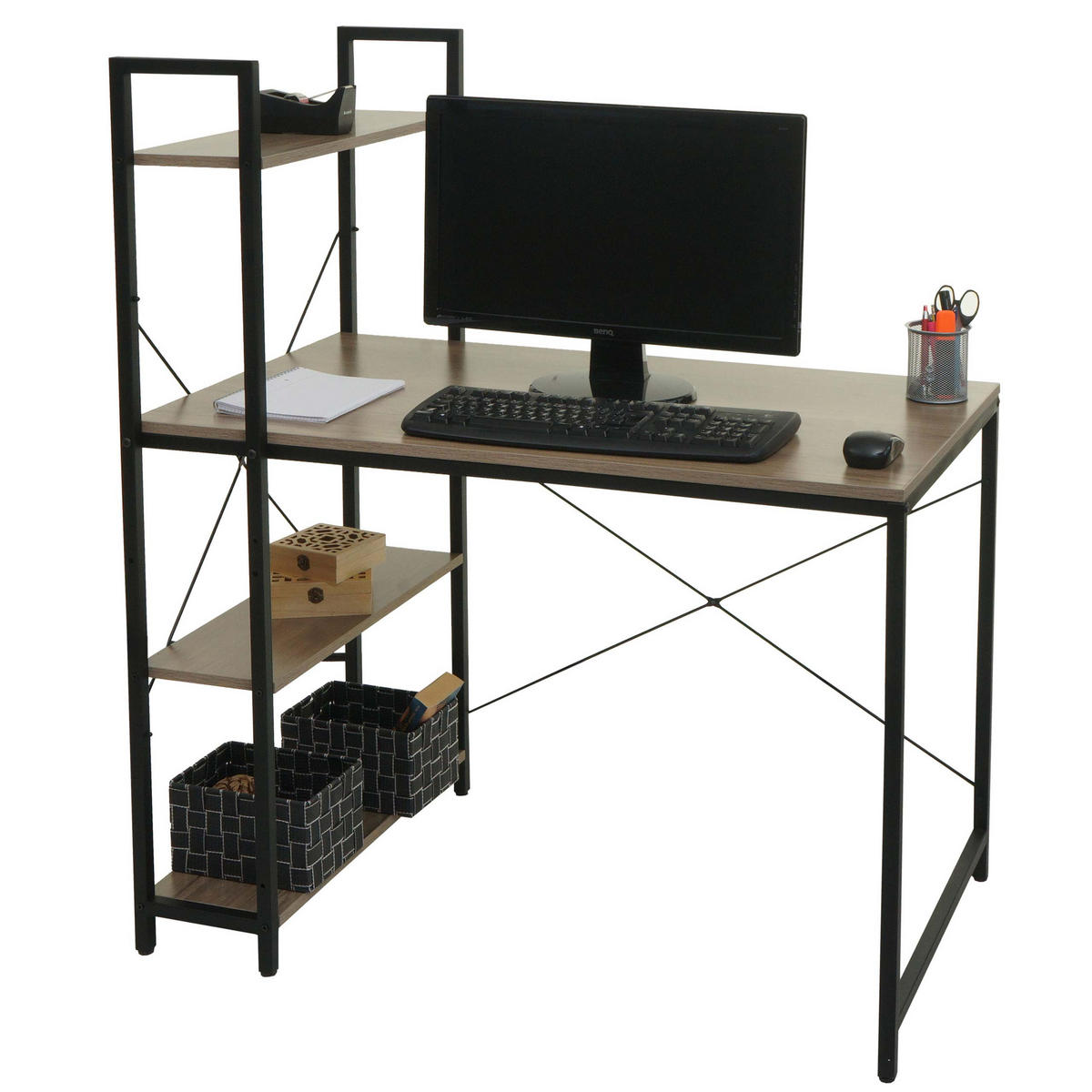 SCHREIBTISCH MIT REGAL eckig Grau, Braun - Braun/Grau, Holzwerkstoff (60/100/120cm) - MCW