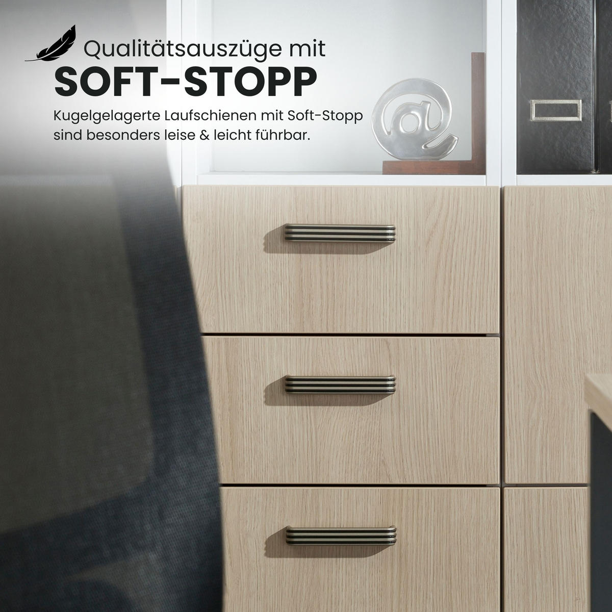 SCHUBLADENSCHRANK - 4 Schübe 42/40,6/200,4 cm in Grau Streifengriff (Kunststoff) - Grau, Holzwerkstoff (40.6/200.4/42cm) - bümö