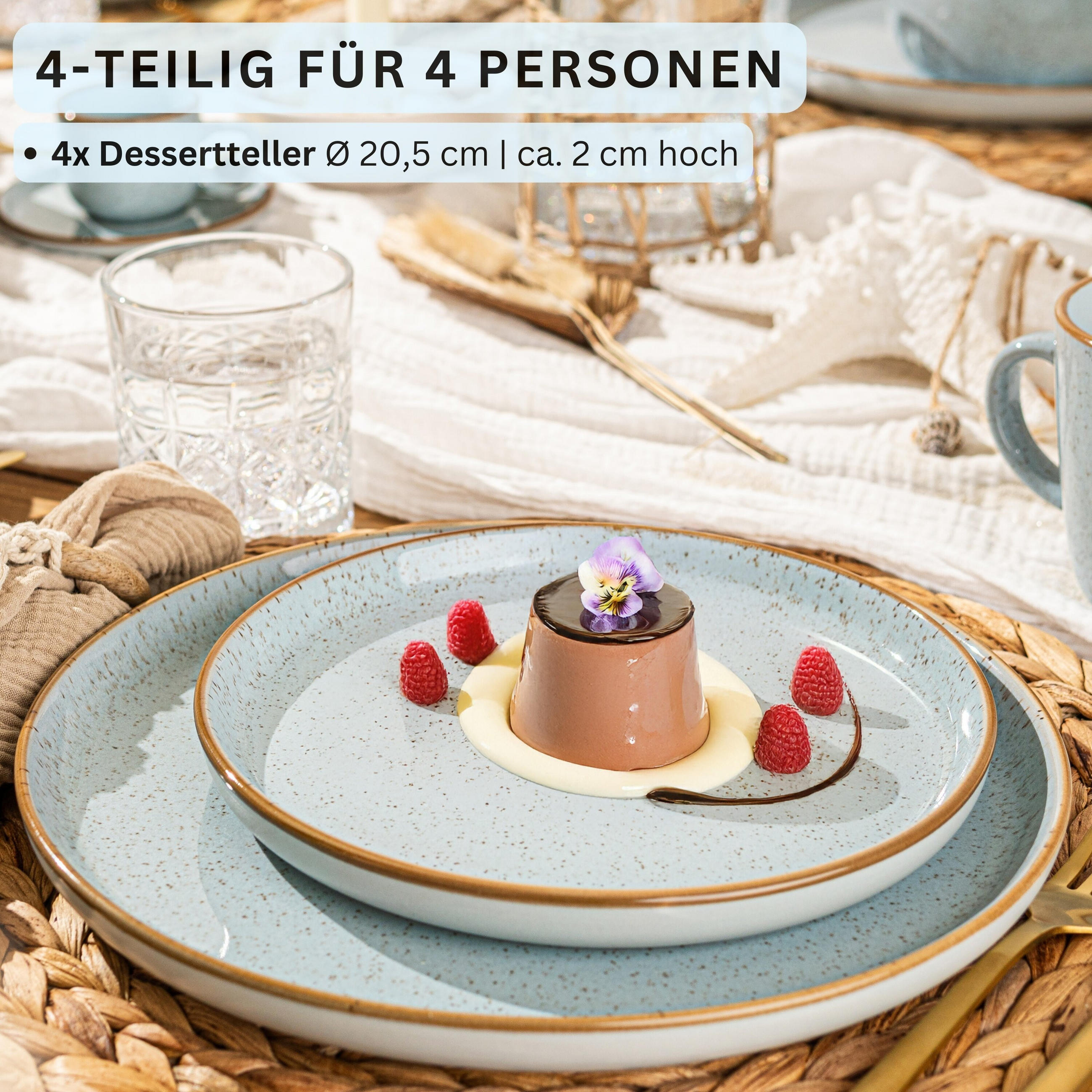 DESSERTTELLER SET RIO LAGUNE - 4 teilig aus Steingut - Blau, Keramik (13cm) - Sänger