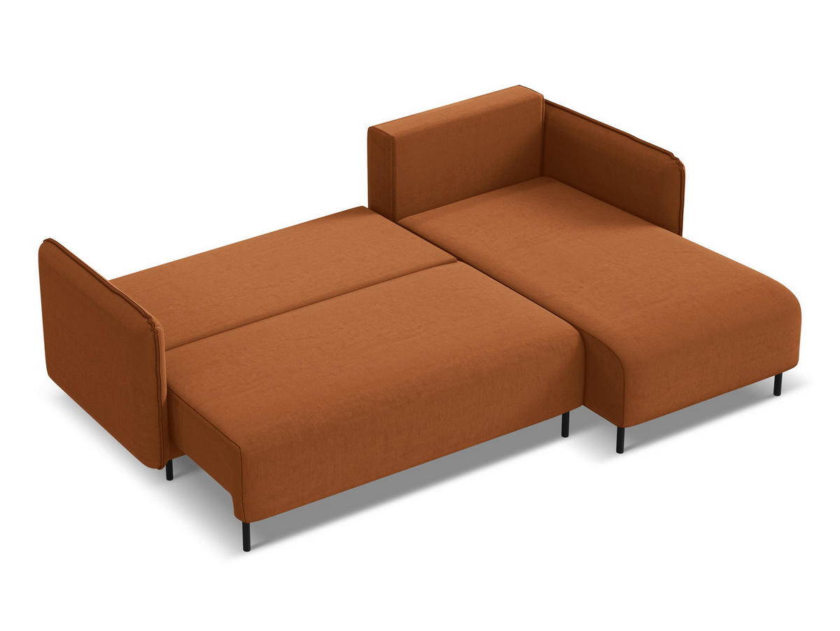 ECKSOFA mit Schlaffunktion Samt Stoff Orange - Terra cotta/Schwarz, Holz/Textil (236/162cm) - Makamii