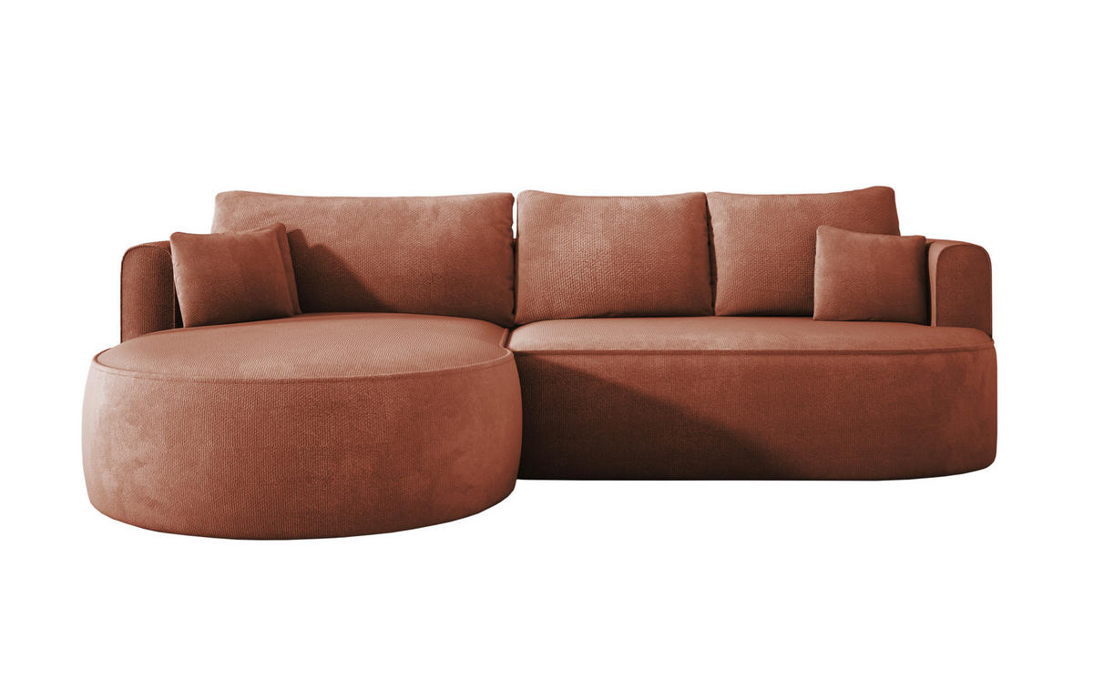 ECKSOFA FIORE-L Moderne Ausziehbare Schlaf-Funktion, automatischer Auffaltung, lose Rückenkissen freistehend LINKS 284x183x82 cm cm Brown - Braun, Holz/Textil (183/284cm) - DomoHome