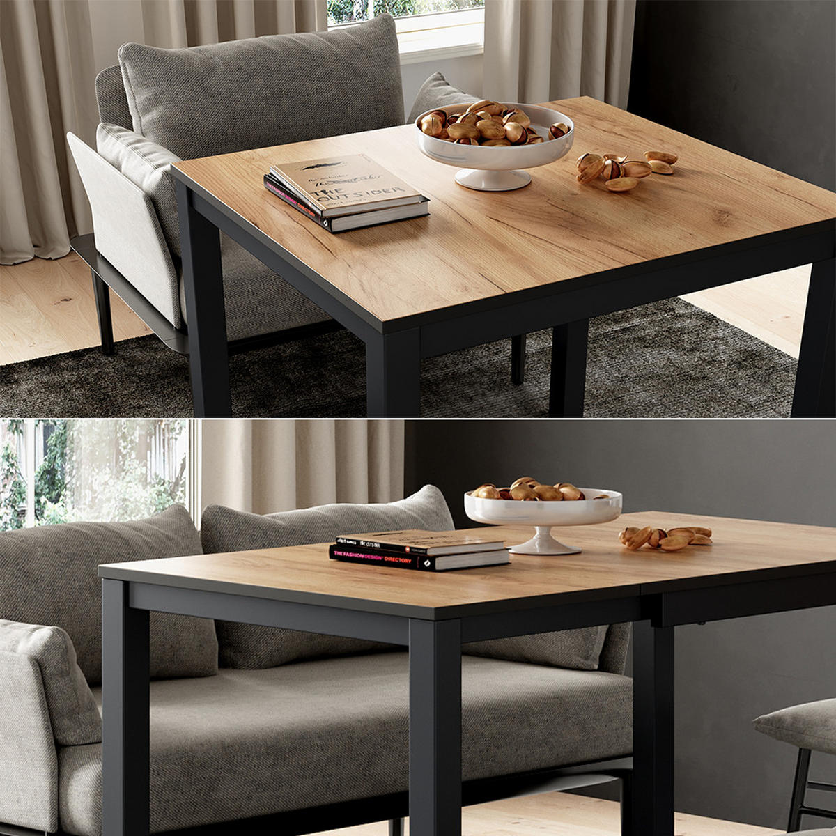 ESSTISCH Granny Eiche/Anthrazit 120 x 70 cm ausziehbar - Eichefarben/Anthrazit, Holzwerkstoff (70/120/76cm) - Vicco