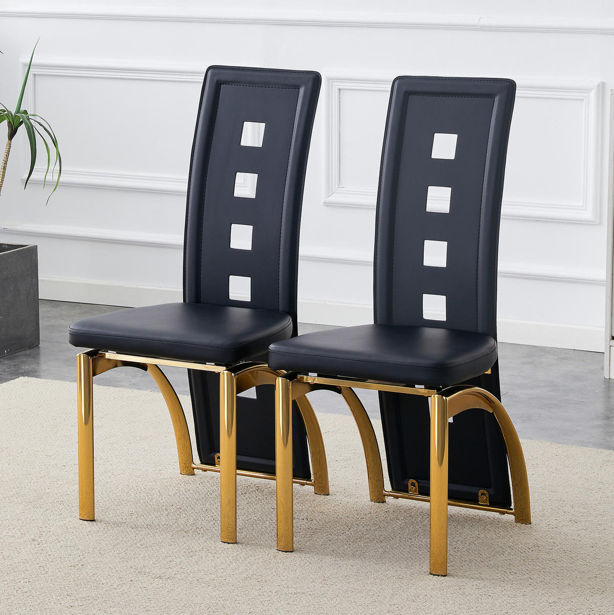 ESSZIMMERSTUHL 2er-Set 102,5 cm PU-Leder Schwarz Goldfarben - Schwarz, Metall (49/102.5/43cm) - Meubliv