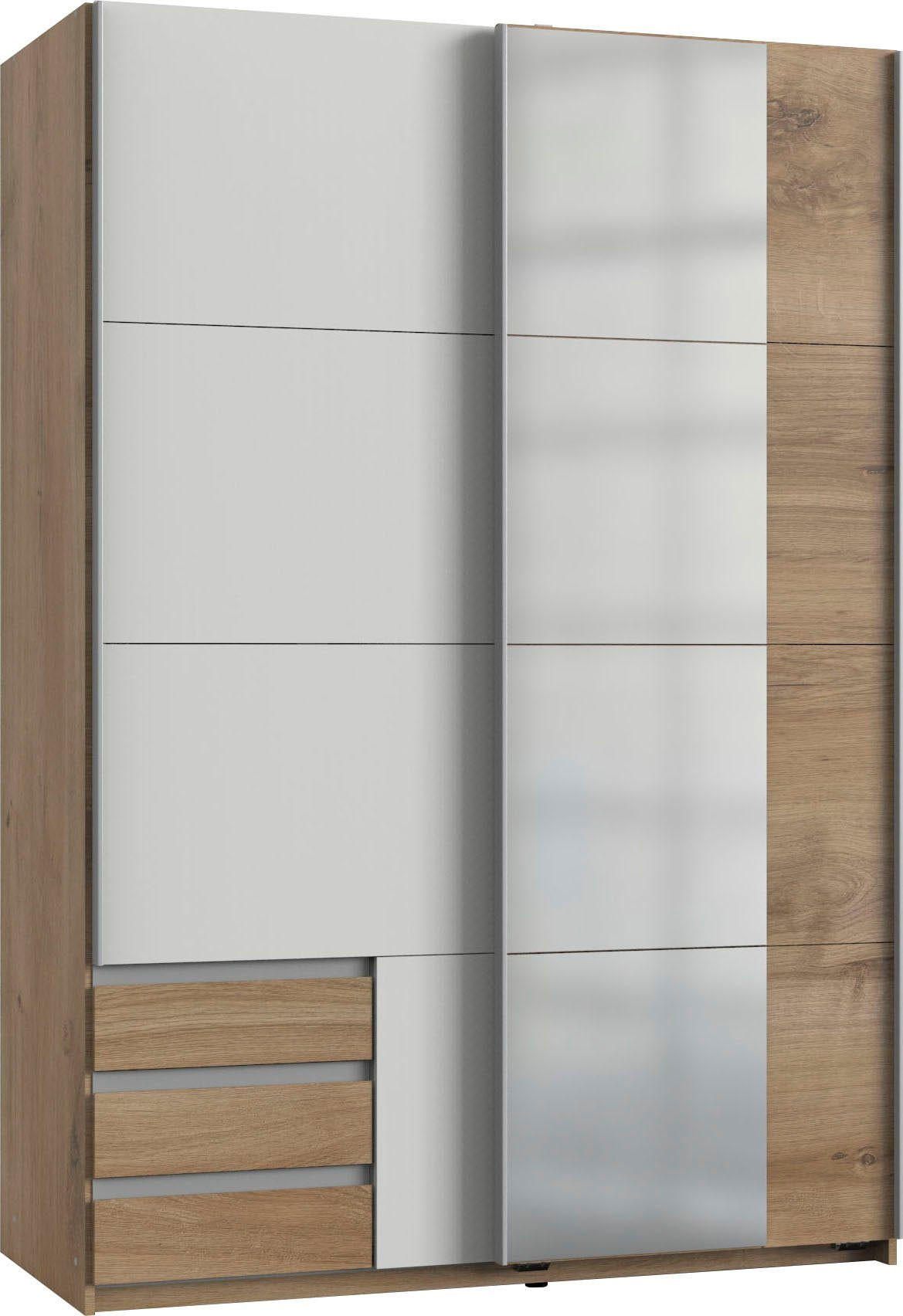 SCHWEBETÜRENSCHRANK Emden Plankeneiche / weiß 135 / 64 / 198cm - Eichefarben/Braun, Holz/Holzwerkstoff (135/198/64cm) - Wimex