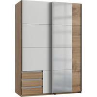 SCHWEBETÜRENSCHRANK Emden Plankeneiche / weiß 135 / 64 / 198cm - Eichefarben/Braun, Holz/Holzwerkstoff (135/198/64cm) - Wimex