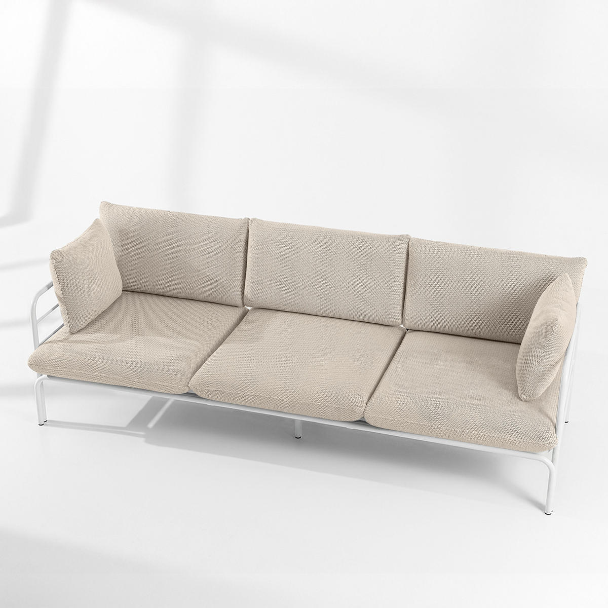 GARTENSOFA RAMBE 3-Personen mit Kissen, Weiß - Beige/Weiß, Textil/Metall (225/80/80cm) - KONSIMO®