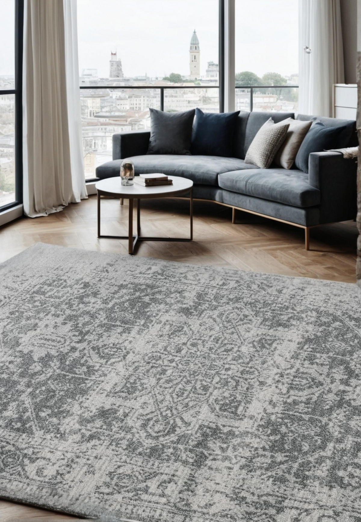 TEPPICH Kunstfaser kurzflor vintage orientalisch LODI-Lambro, Silbergrau 120x170 cm - Silberfarben, Textil (120/170cm) - KADIMA DESIGN