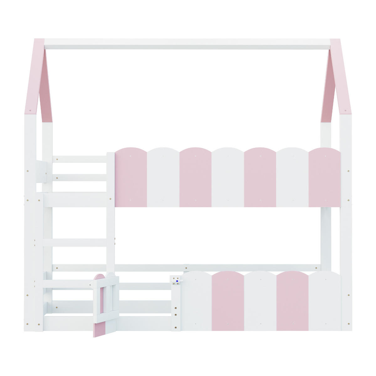 ETAGENBETT 90/200 cm DE-01478, in Rosa, mit Hausdesign und Sicherheitsgeländer - Pink, Holz (90/200cm) - ComfortXL
