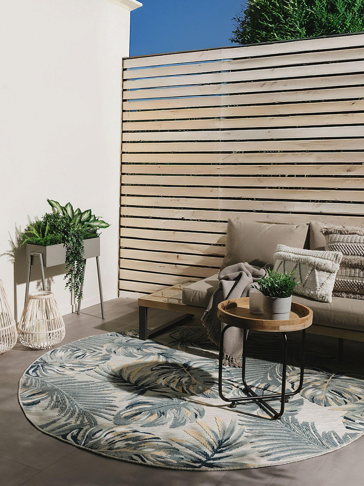 OUTDOORTEPPICH Flora Multicolor ø 320 cm rund - Blau/Creme, Kunststoff (320/320cm) - benuta