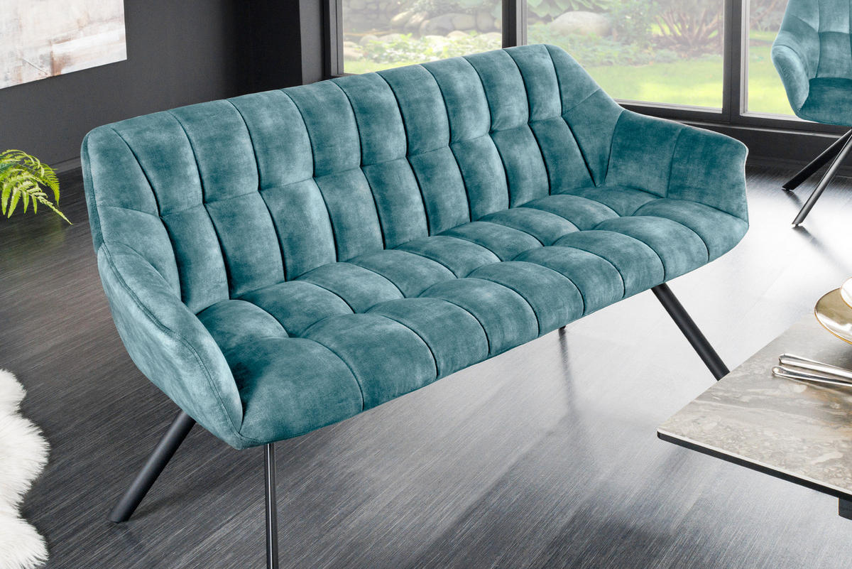 SITZBANK PAPILLON Samt Metall Petrol 165 cm - Blau/Schwarz, Textil/Metall (165/85/65cm) - riess-ambiente