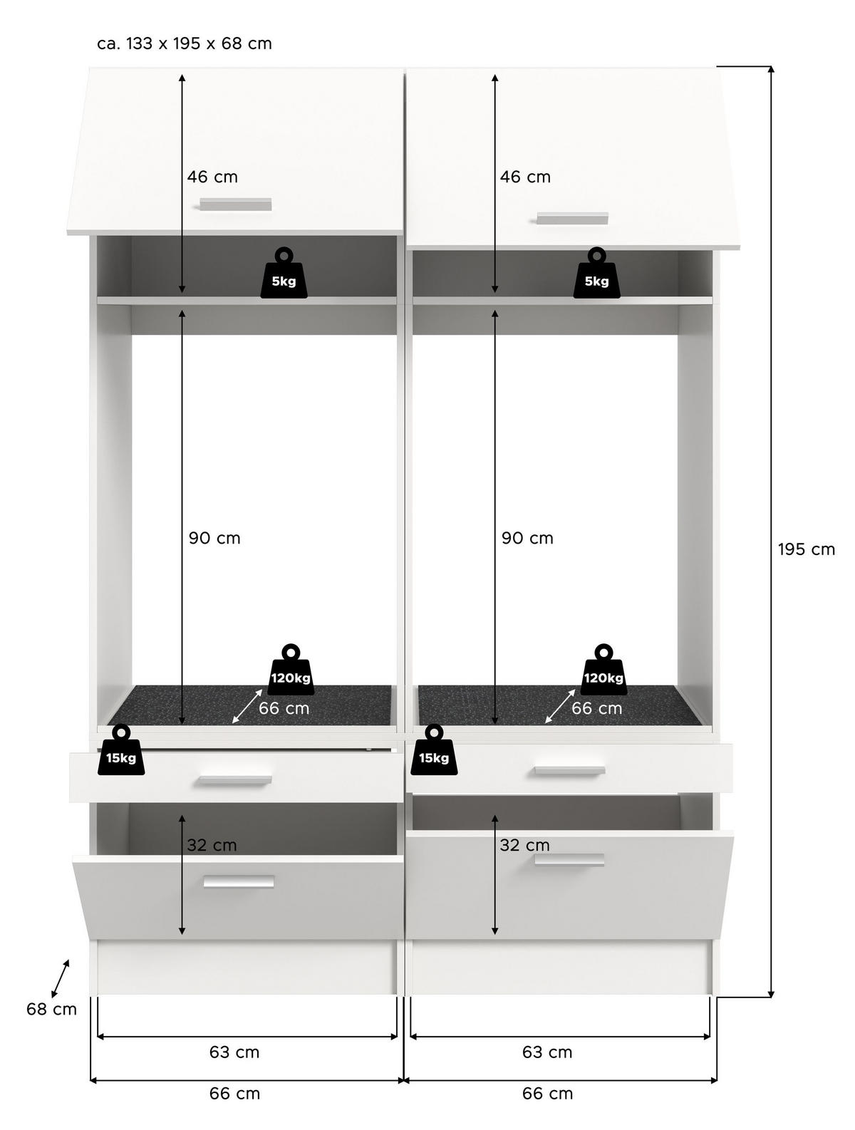 WASCHMASCHINENUMBAU 2tlg. Set Mixx Bad in weiß Nachbildung - modernes Design - B/H/T: 133x195x68 cm - Weiß, Holzwerkstoff (133/195/68cm) - Homes & Jones