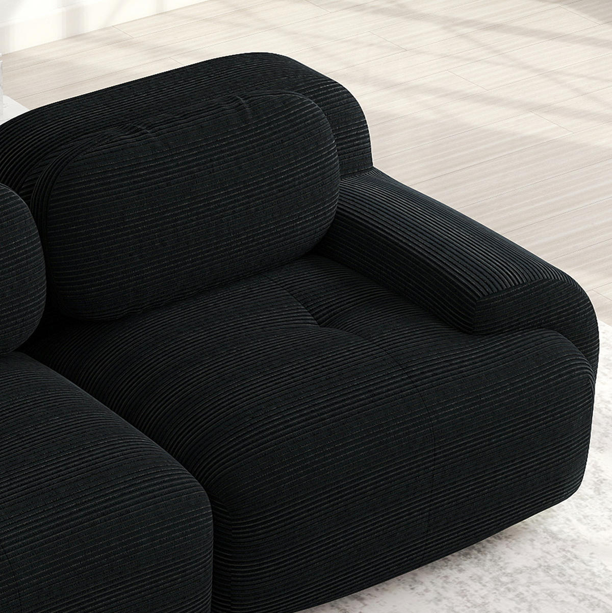 ECKSOFA modular rahmenlos Cord Black - Schwarz, Kunststoff (178/208.1cm) - Meubliv