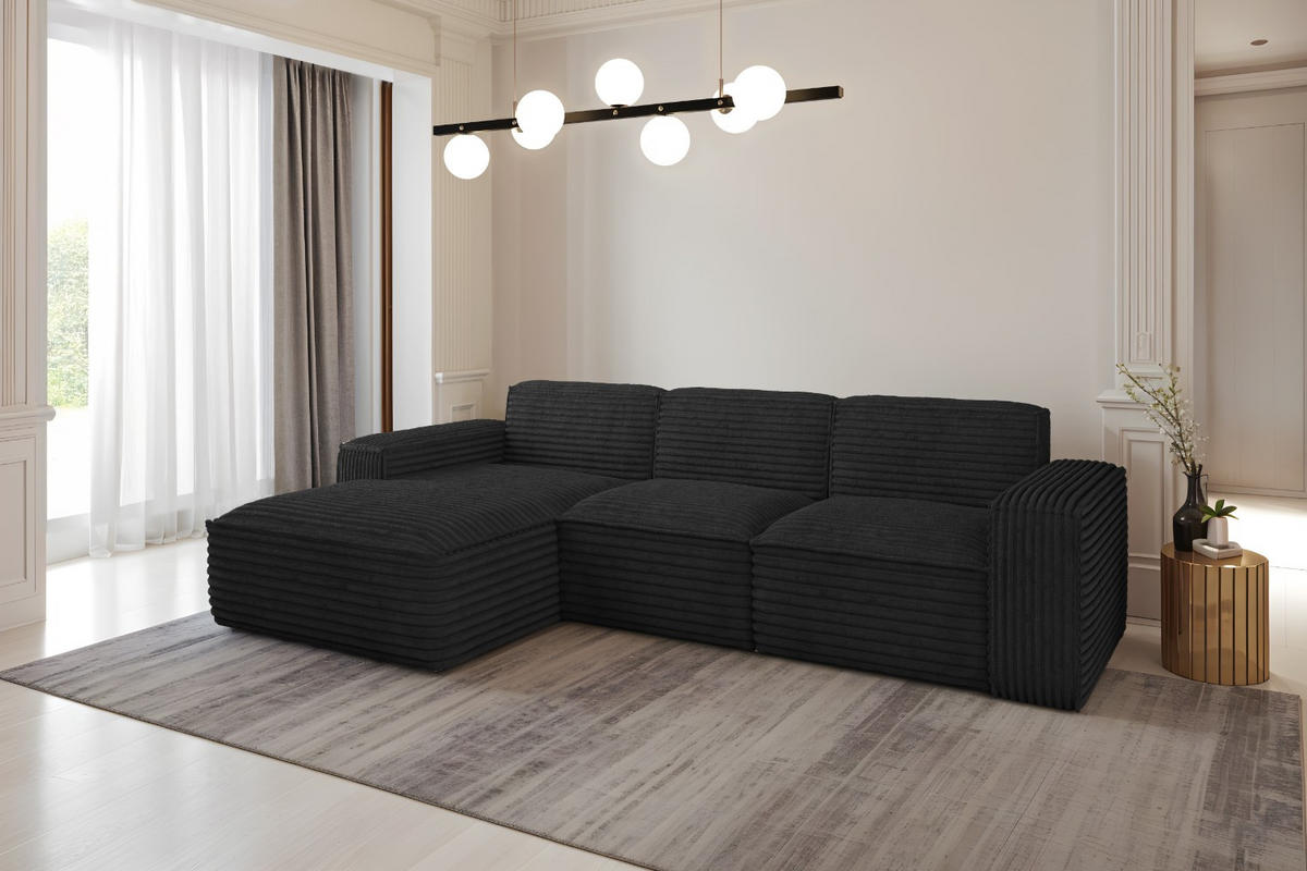 ECKSOFA L-Form Siena Stoff Velo Schwarz Links - Schwarz, Holz/Kunststoff (165/266cm) - Kaiser Möbel