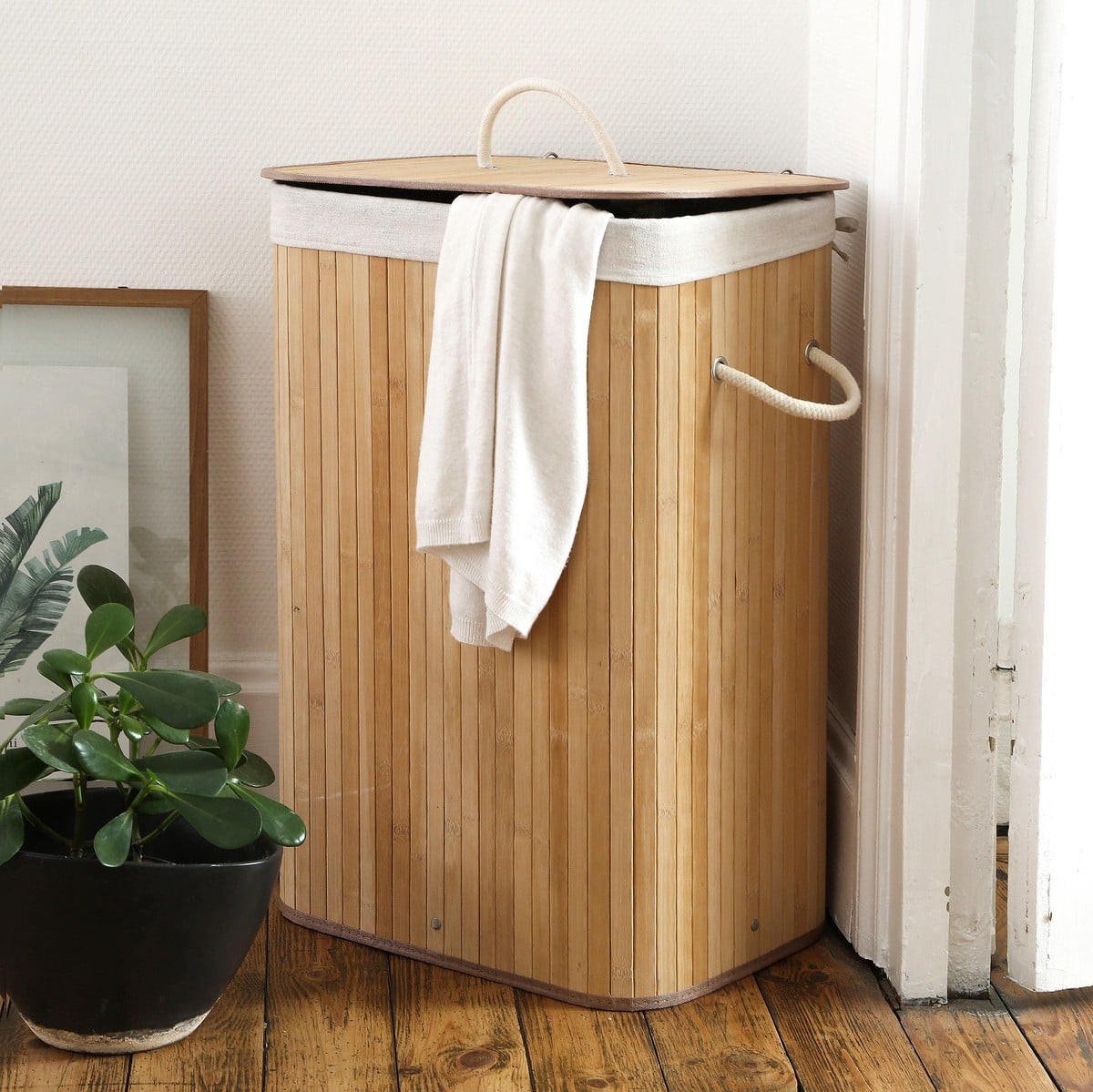 WÄSCHEKORB aus bambus 70l 40/30/60 cm - Apfelbaumfarben, Holz (30/60/40cm) - Calicosy