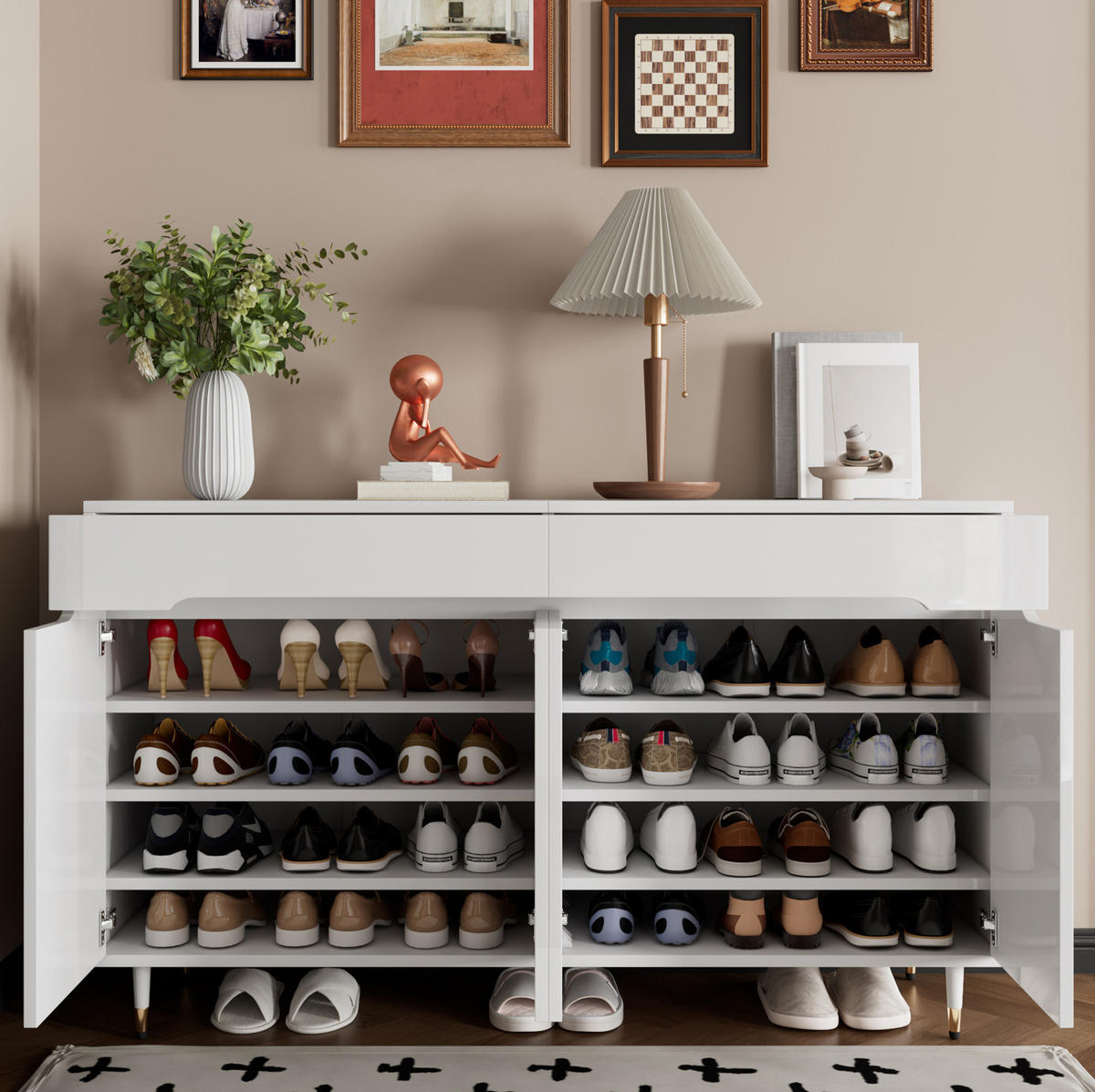 SCHUHSCHRANK 140/39/84 cm in Weiß mit 2 Türen und 2 Schubladen - Weiß, Holzwerkstoff (140/84/39cm) - Flora Grace