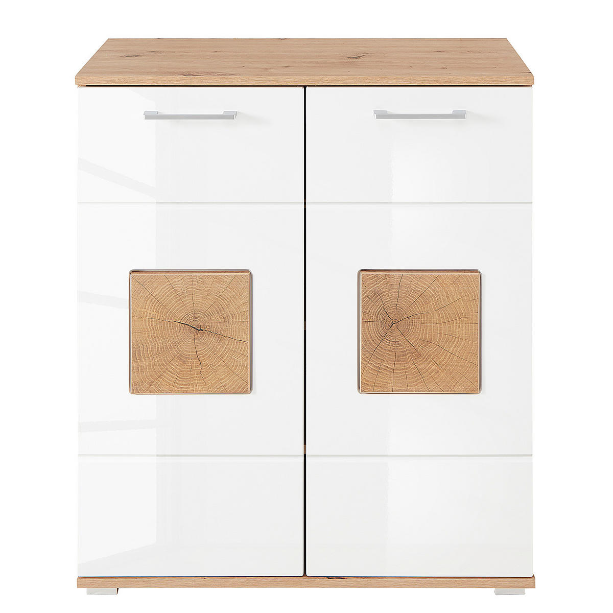 SCHUHKOMMODE - Weiß Hochglanz/Silberfarben, Holzwerkstoff/Kunststoff (84/95/38cm) - home24