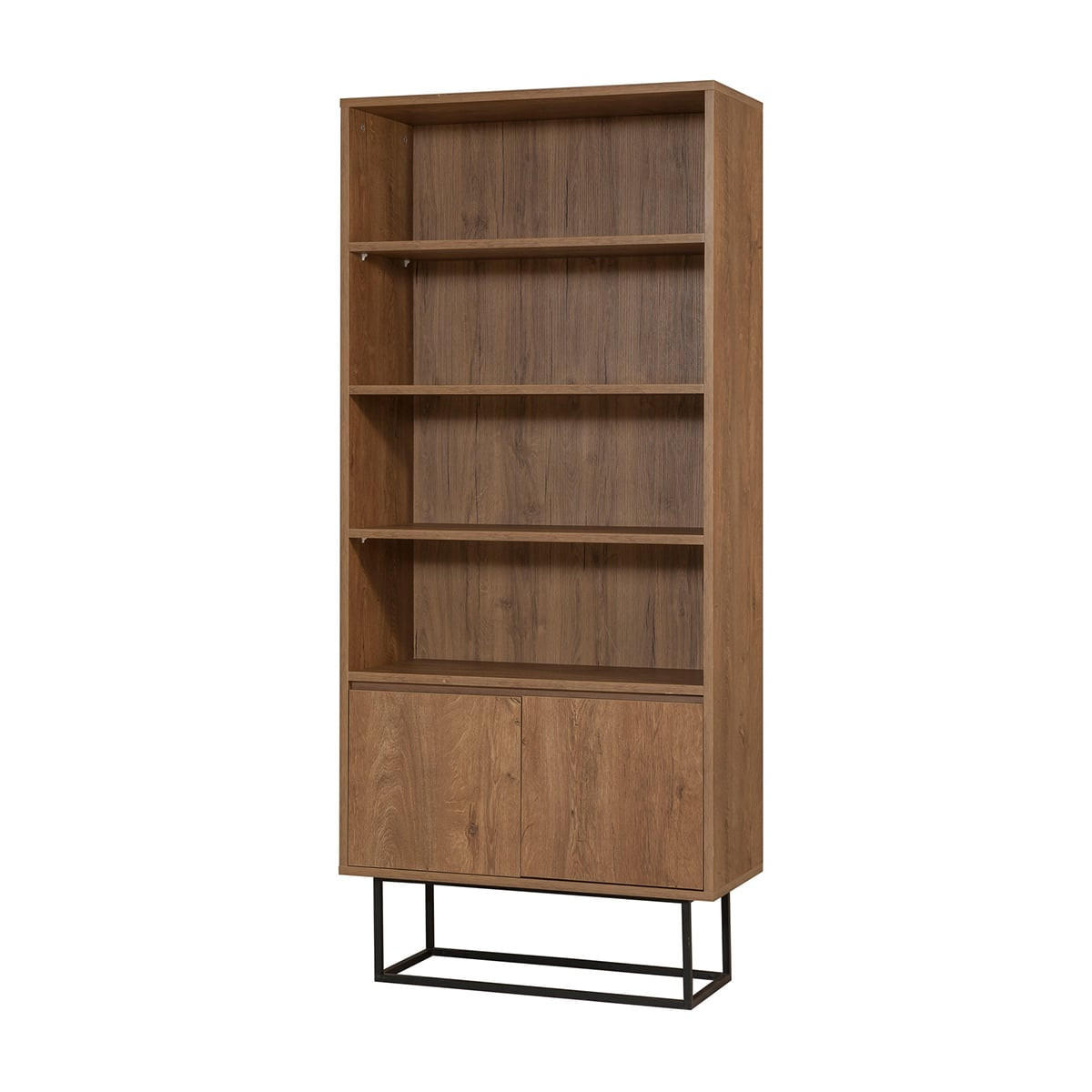 REGAL mit 3 Regalböden und 2 Türen, Nussbaumdekor, H182 cm - Rea - Nussbaumfarben, Holzwerkstoff (36/182/80cm) - Calicosy