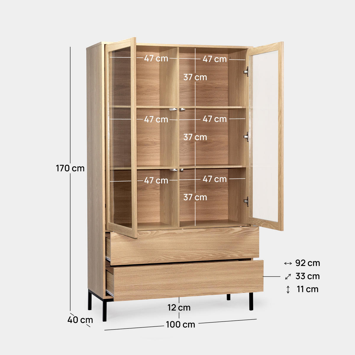 VITRINENSCHRANK DOPPELTER Remi Natürlich 100 cm x 170 cm - Naturfarben, Holzwerkstoff (100/170/40cm) - Klast Home