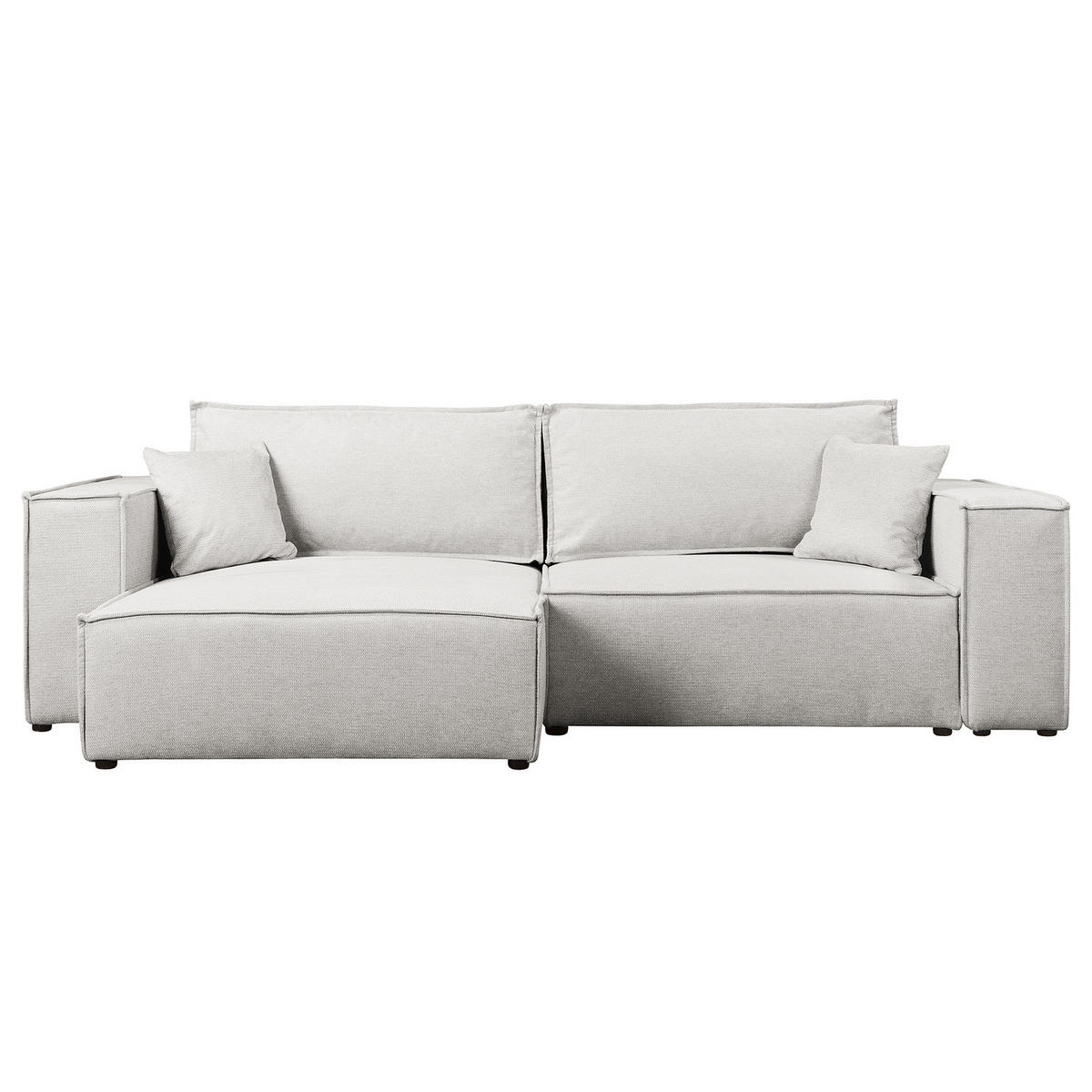 ECKSOFA mit Schlaffunktion - 255 cm - Hellgrau/Schwarz, Kunststoff/Textil (255/148cm) - home24
