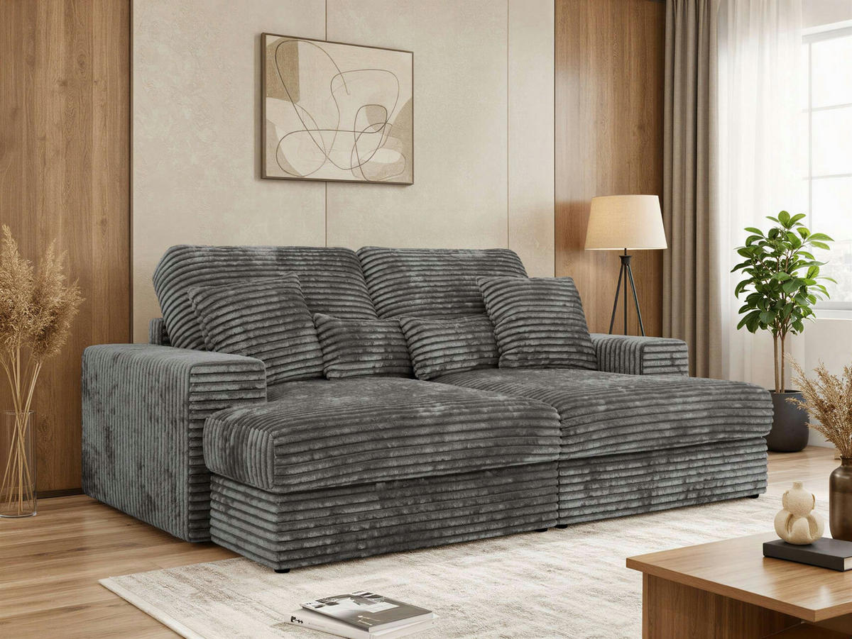 TROJMIESTNA POHOVKA ANERA - Sivá Manšester - čierna/sivá, textil/plast (248/107/163cm) - MKS