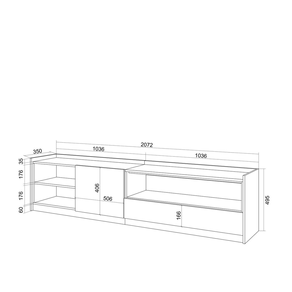 TV-SCHRANK, Lowboard, Eiche Schwarz, 207/37/50cm - Eichefarben, Holzwerkstoff (207/50/37cm) - Skraut Home