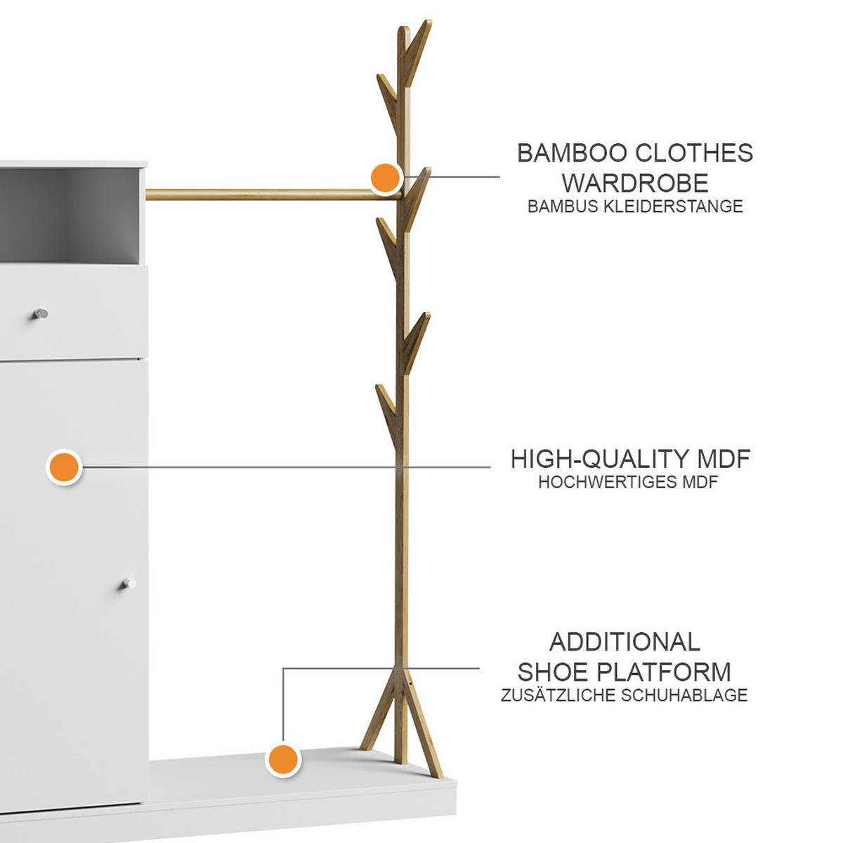 ŠATNÍKOVÁ SKRIŇA Liria Biela/bambusová - biela, kompozitné drevo (100/145/40cm) - Vicco