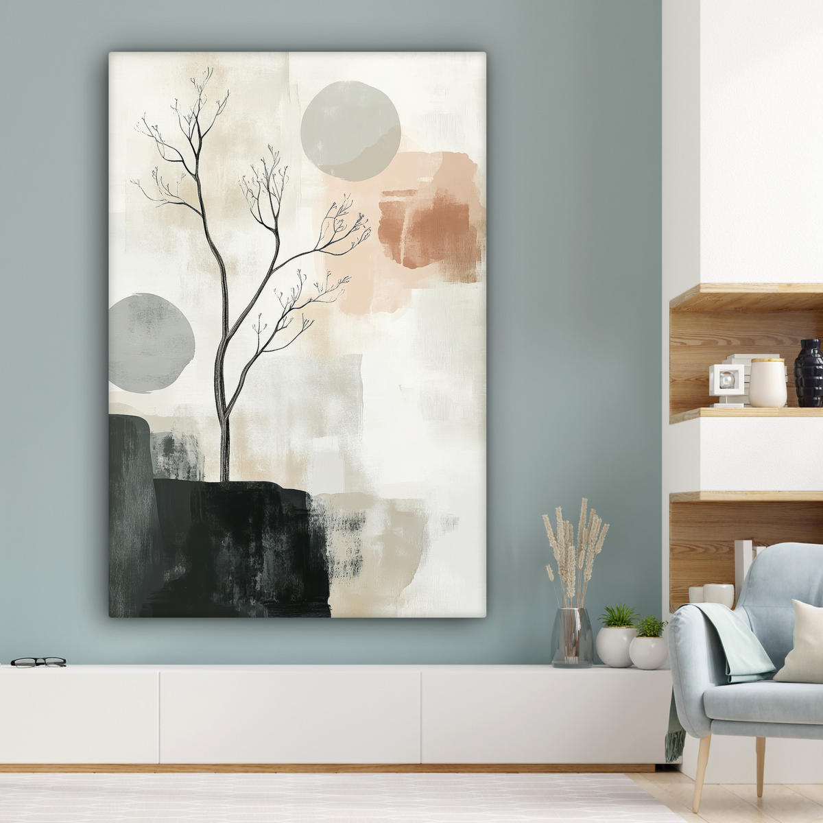 OBRAZ NA PLÁTNĚ Wabi sabi - Béžová - Rostlina 90x140 cm - písková barva, textil (90/140cm) - MuchoWow