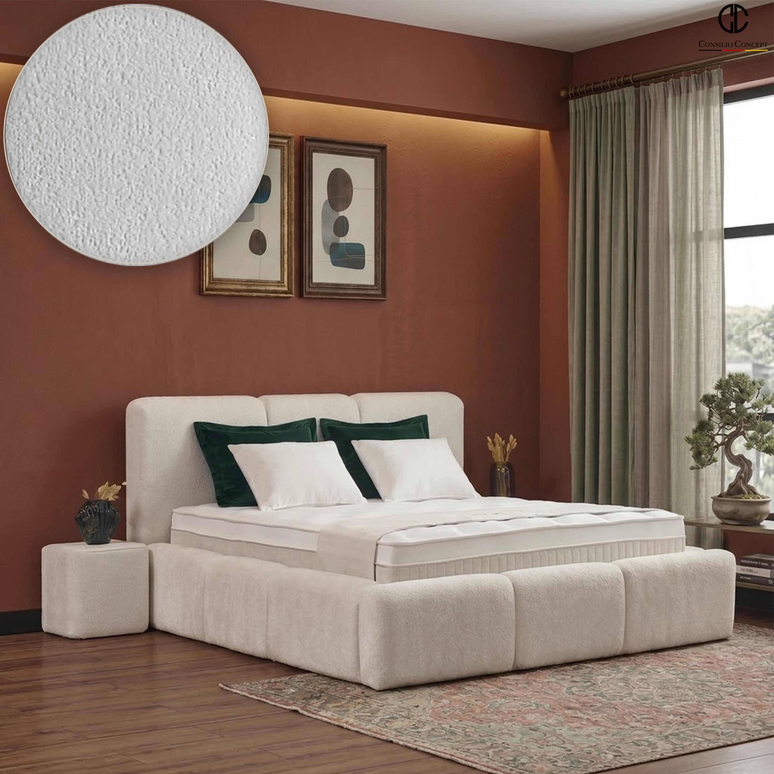 BOXSPRINGBETT MIT BETTKASTEN ELSA 180/200 cm, Ivory, Bettkasten, Matratze, Topper integriert, H3 mittel - Creme/Schwarz, Holz/Kunststoff (180/200cm) - Consilio Concept
