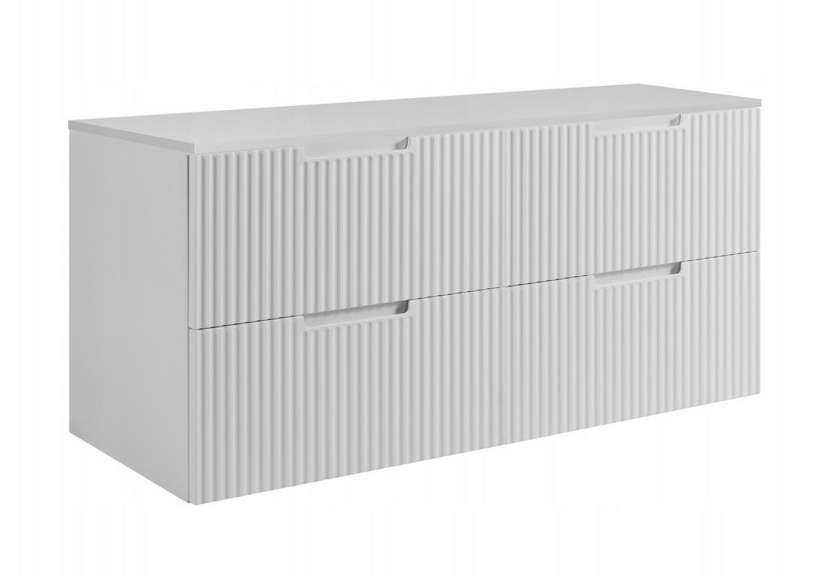 WASCHBECKUNTERSCHRANK VENA 160 cm mit Arbeitsplatte Farbe: Mattweiß geriffelte Vorderseite Mattweiß - Weiß, Holzwerkstoff (160/58/46cm) - Rodan