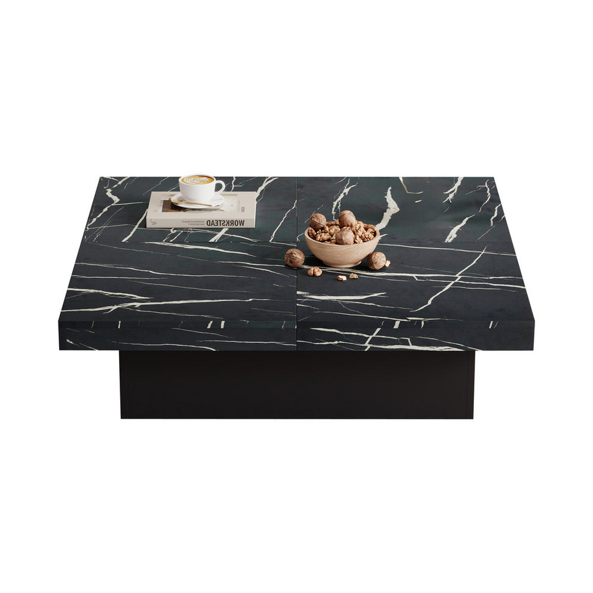 COUCHTISCH Moderner quadratischer mit Marmoroptik und Schubladen - Schwarz, Holz (80.01/57.48/25cm) - FLIEKS