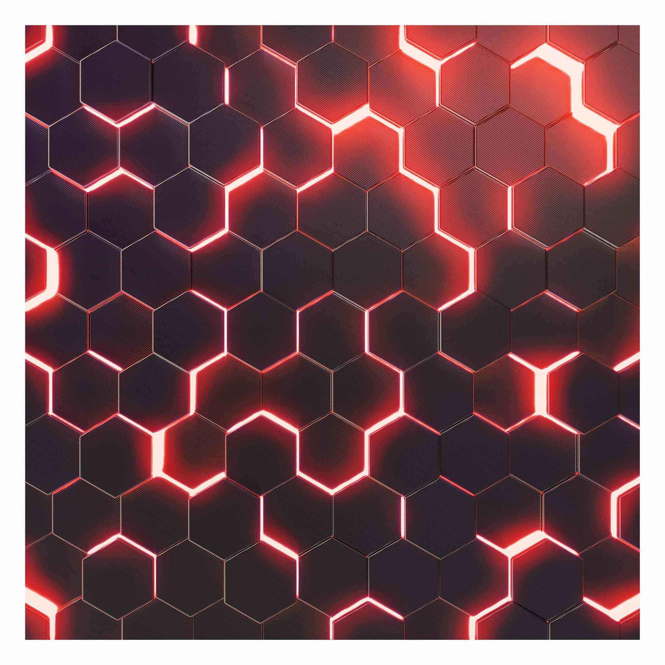 FOTOTAPETE Strukturierte Hexagone mit Neonlicht in Rot 288/288 cm - Schwarz, Papier (288/288cm) - Bilderwelten