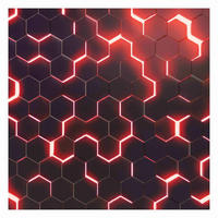 FOTOTAPETE Strukturierte Hexagone mit Neonlicht in Rot 240/240 cm - Schwarz, Papier (240/240cm) - Bilderwelten