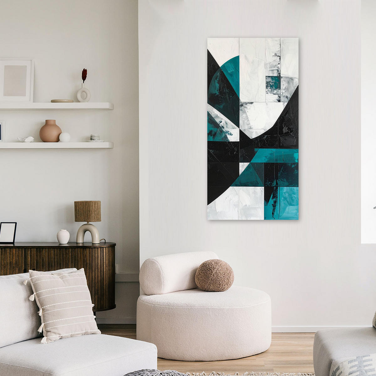 LEINWANDBILD 3D und geometrisch 40x80cm - Türkis, Textil (40/80cm) - Feeby