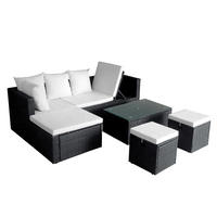LOUNGEGARNITUR mit Auflagen und Couchtisch, aus Poly Rattan, Schwarz, 4-teiliges Set - Creme/Schwarz, Kunststoff/Textil - vidaXL