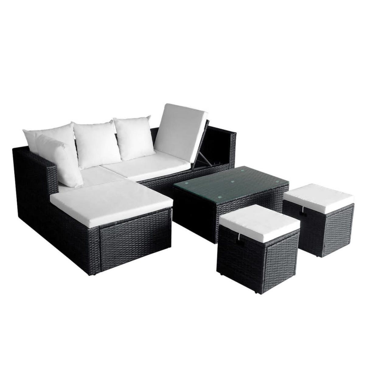 LOUNGEGARNITUR mit Auflagen und Couchtisch, aus Poly Rattan, Schwarz, 4-teiliges Set - Creme/Schwarz, Kunststoff/Textil - vidaXL