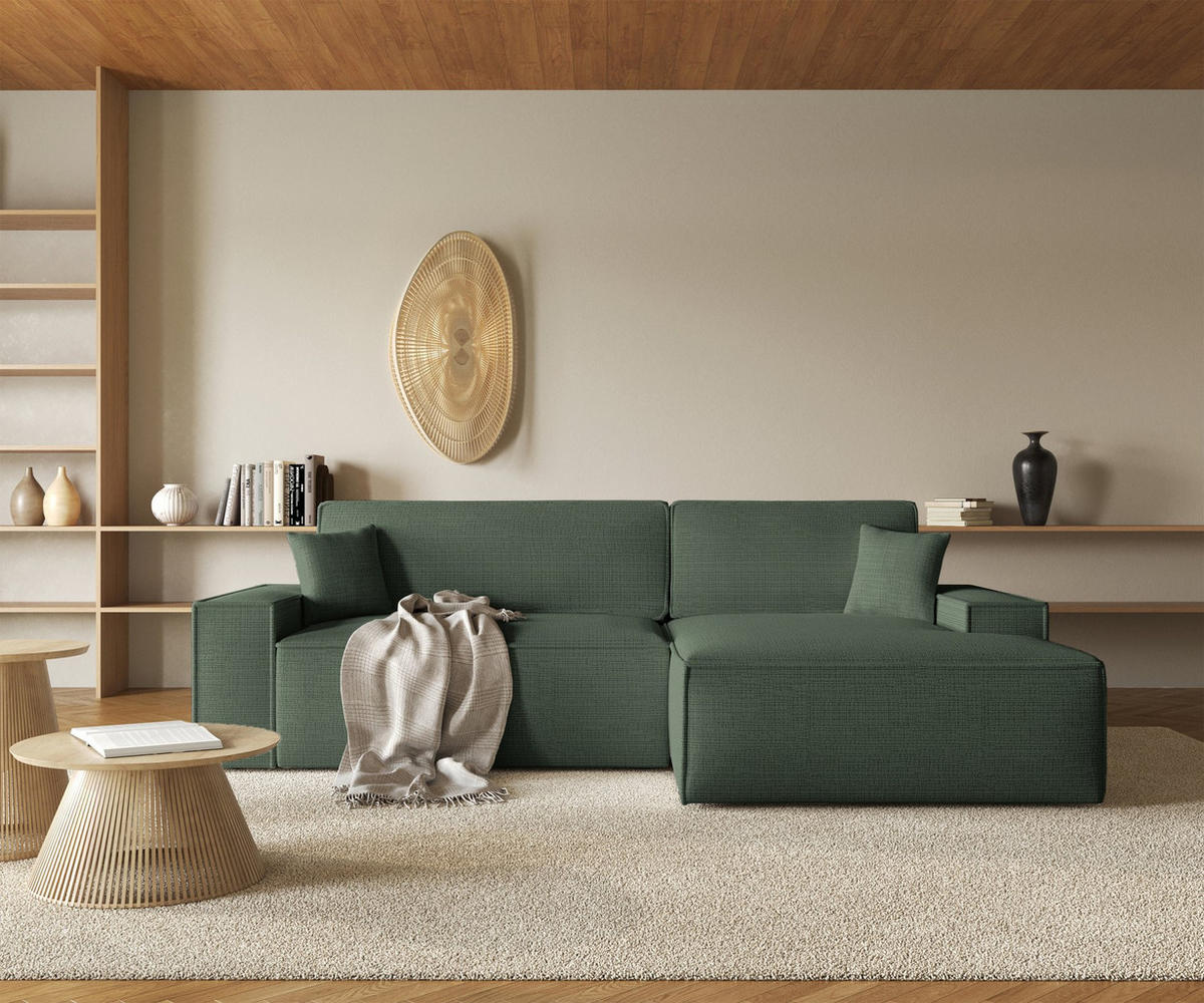 ECKSOFA Farese New Salbeigrün Chenille - Schwarz/Hellgrün, Kunststoff/Textil (267/167cm) - Selsey