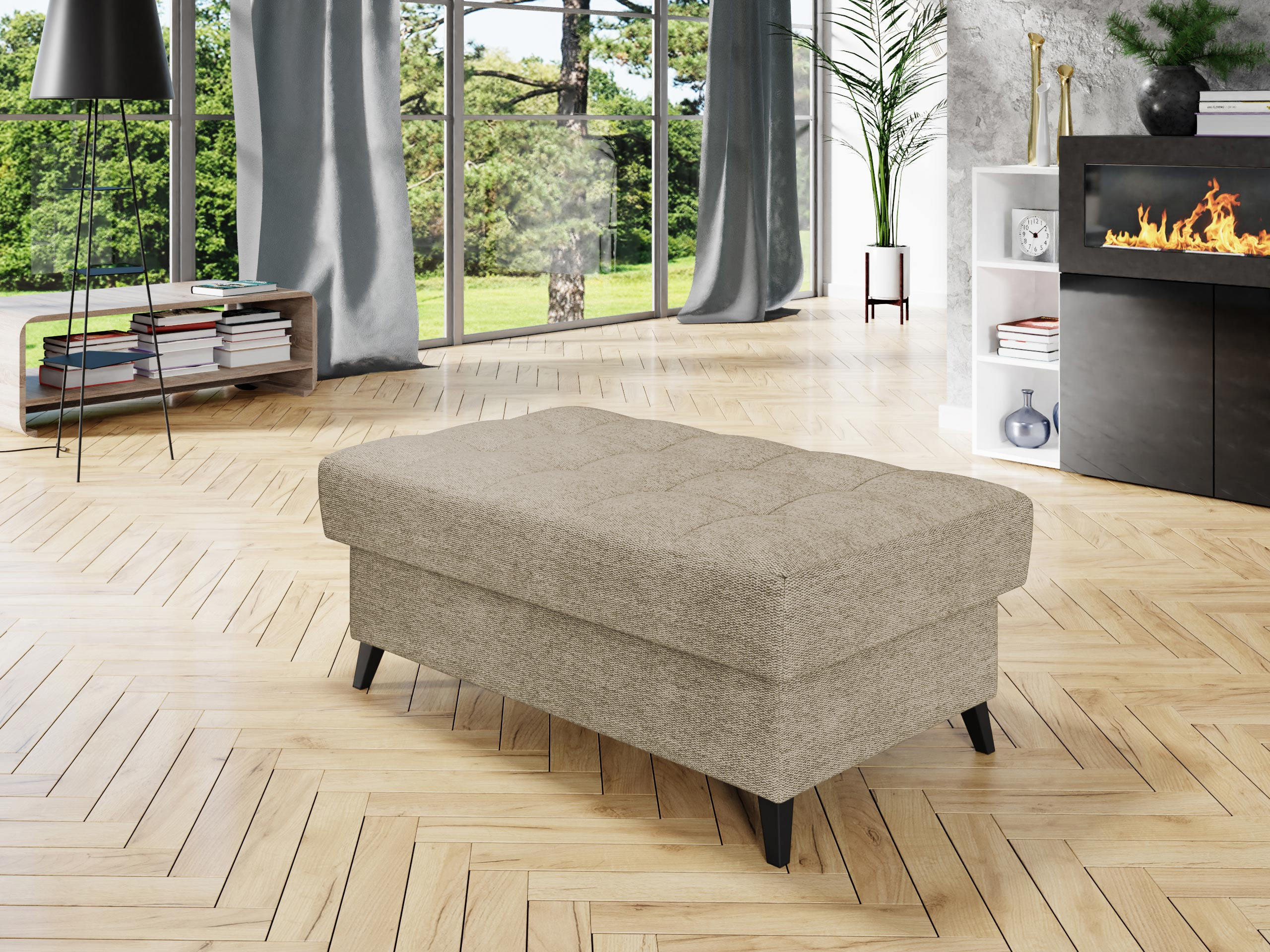 POLSTERHOCKER Nord - Beige/Schwarz, Holz/Textil (106/44/67cm) - MIRJAN24