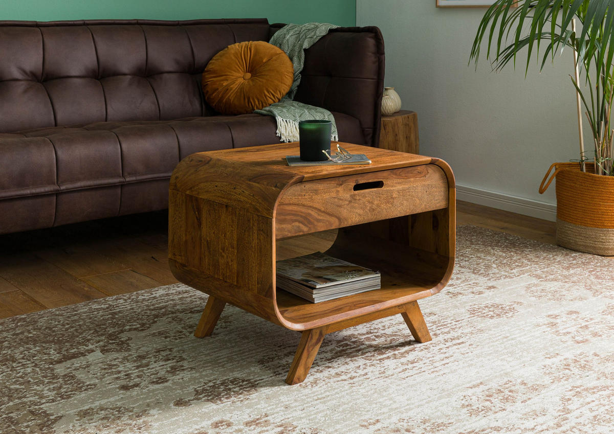 COUCHTISCH Sheesham 60x50x50 hellbraun lackiert MAILAND #130 - Braun, Holz (60/50/50cm) - Massivmoebel24