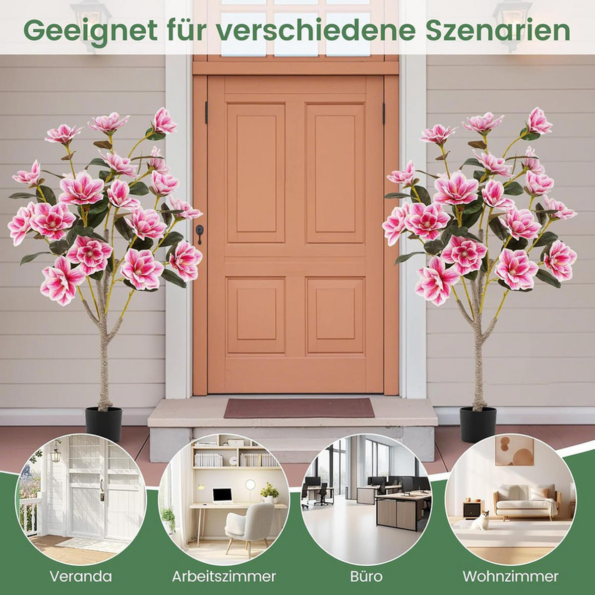 KUNSTBAUM mit Blüten rosa - Pink, Kunststoff (130cm) - COSTWAY