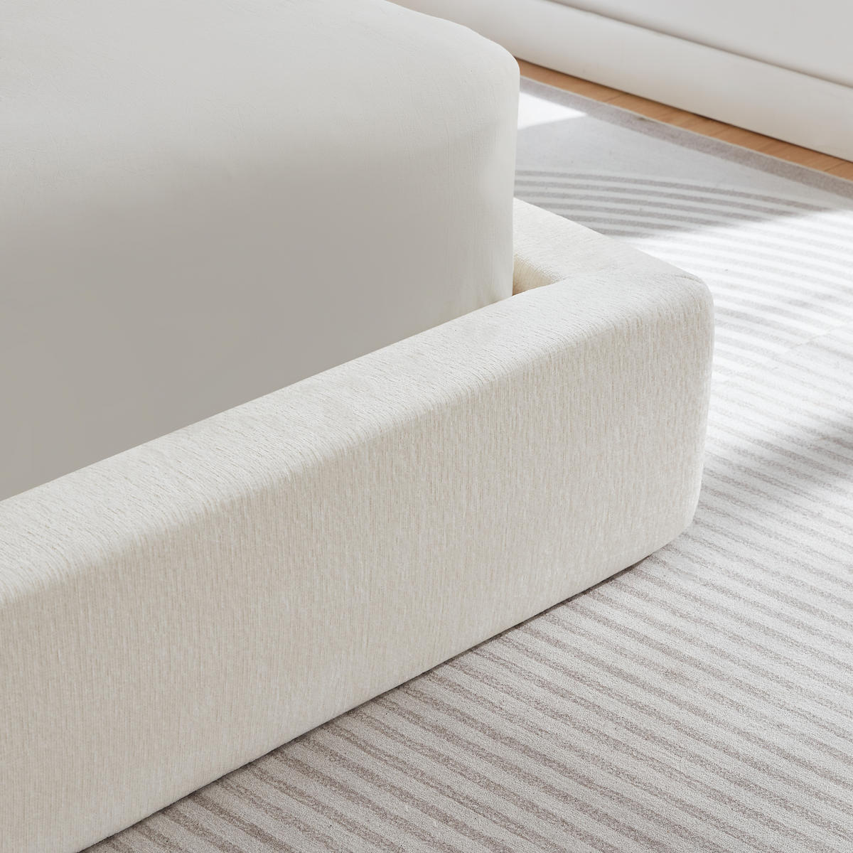 POLSTERBETT 140/200, komprimiert verpackt, Chenille, Metall Bettgestell, Cremeweiß - Creme, Textil (140/200cm) - LVHOM