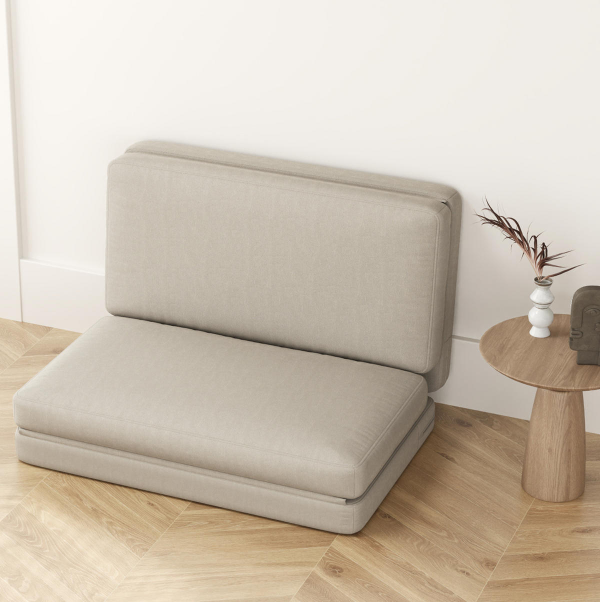 BODENSOFA aus Polyester, 3-in-1 klappbar als Sessel & Schlafmatratze, 120/275/10 cm, Beige - Beige, Textil (120/10/275cm) - Redom