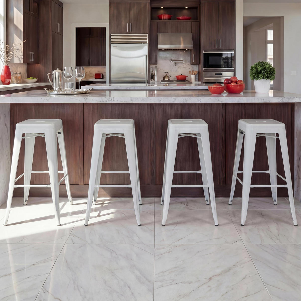 BARHOCKER METALL Weiß 4er-Set - Weiß, Metall (43/77/43cm) - MCW