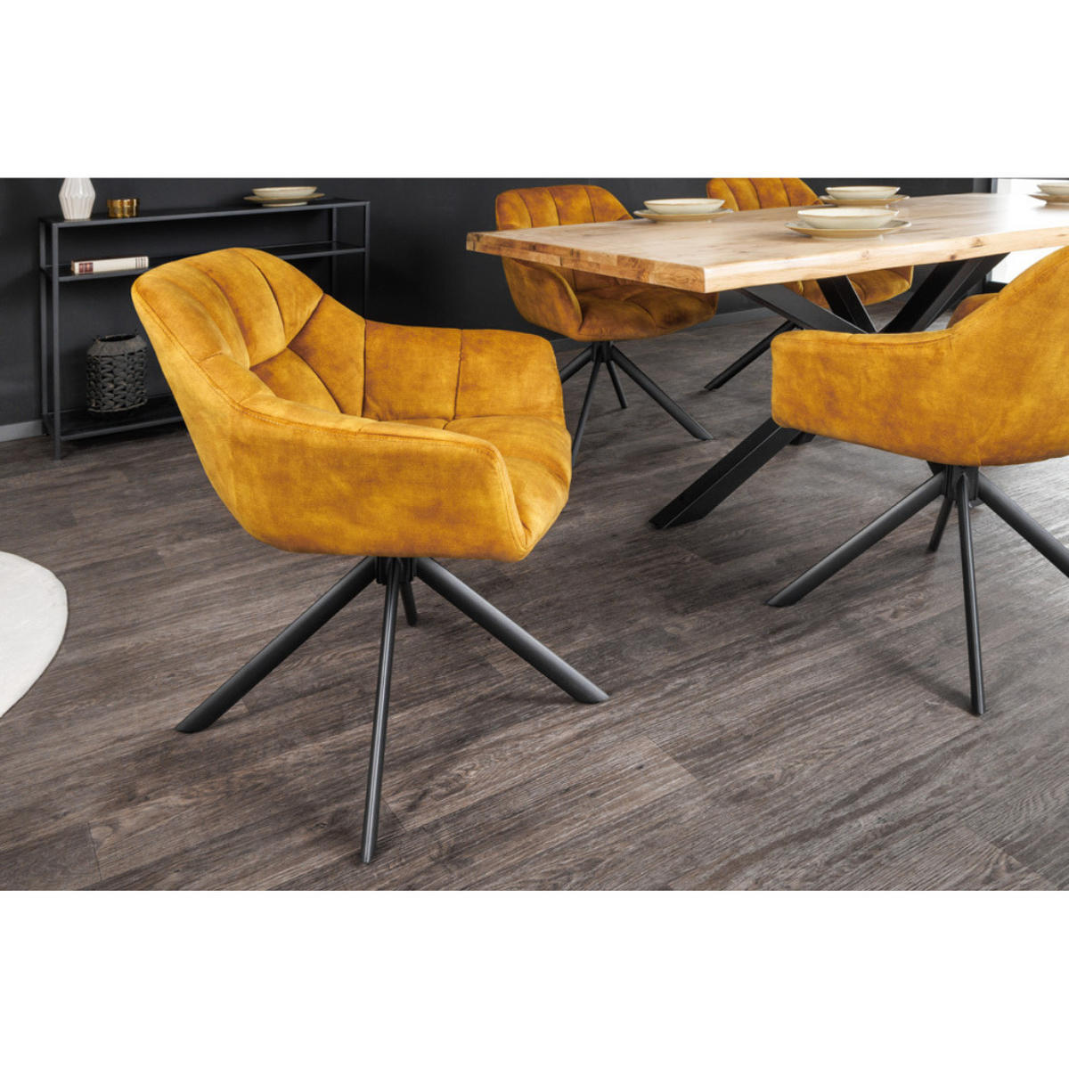STUHL PAPILLON Samt Senfgelb, Schwarze - Gelb, Textil (65/83/66cm) - riess-ambiente