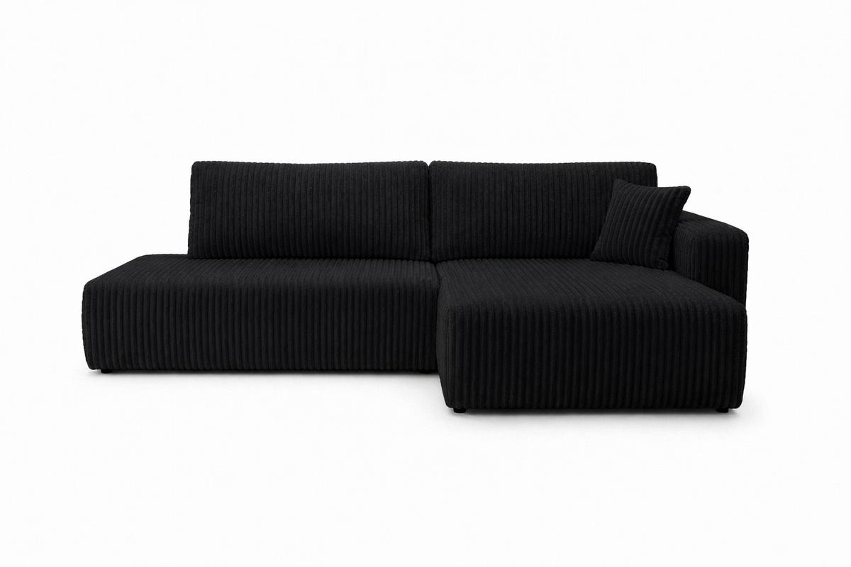 ECKSOFA Mit Schlaffunktion Und Bettkasten, Cordstoff Tilia, Schwarz, Rechts, OPEN XL - Schwarz, Holz (262/145cm) - Kaiser Möbel