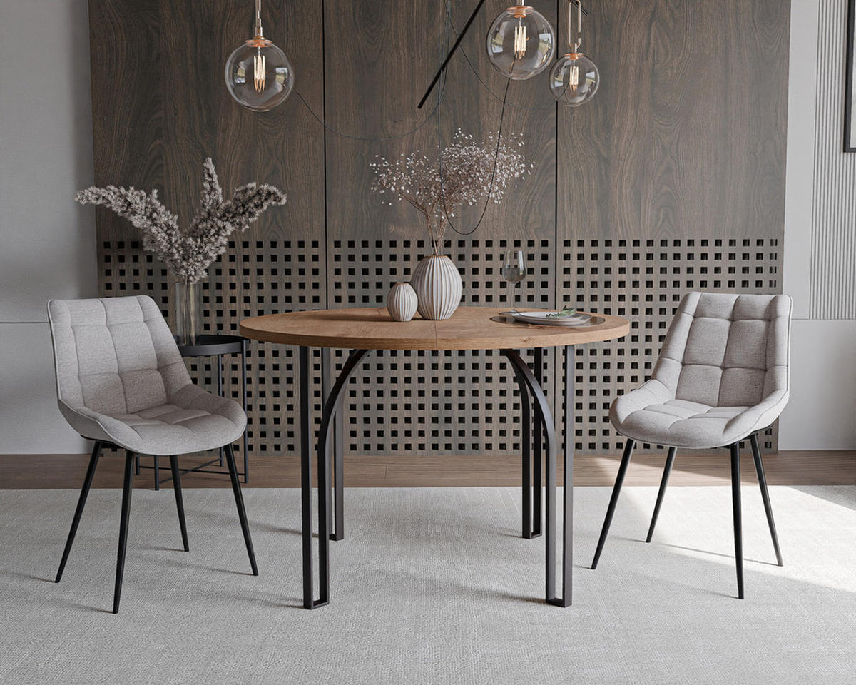 AUSZIEHTISCH ASTRO 100/76 cm, Schwarz / Eiche - Schwarz/Eiche San Remo, Holzwerkstoff/Metall (100/100/76cm) - Idohome