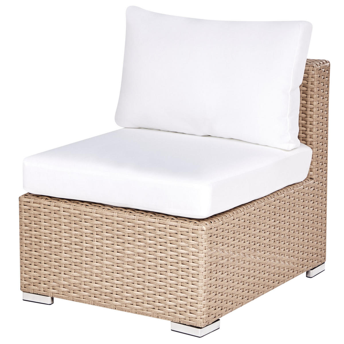 LOUNGE-SET 8-Sitzer sandbeige linksseitig modular Auflagen cremeweiß XXL - Sandfarben, Kunststoff - Beliani