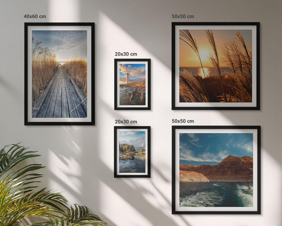 BILDER SET 5er Set - 50x50 cm & 20x30 cm & 40x60 cm Schwarzer Rahmen - Leuchtturm-Grassteg - Schwarz, Kunststoff (40/60cm) - TULUP