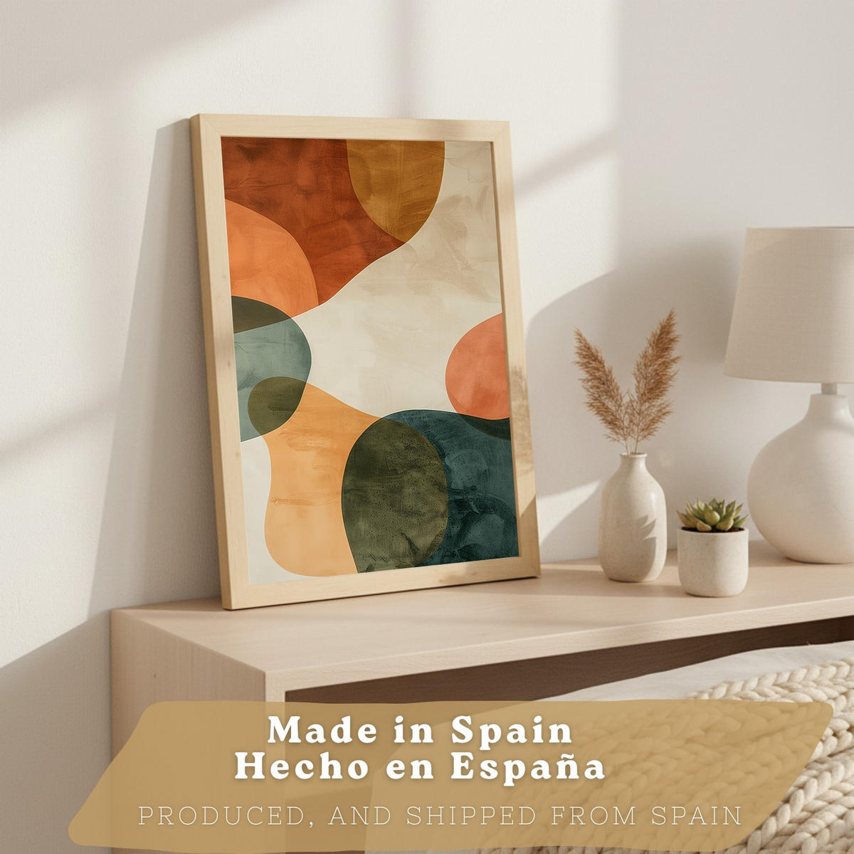 POSTER Set of 3 Abstract Shape Wall Art Prints Modern Brown Green Orange Decor for Living Room Bedroom Kitchen Bathroom Leichter Holzrahmen A4 - Beige, Papier (29.7/1/21cm) - Nacnic