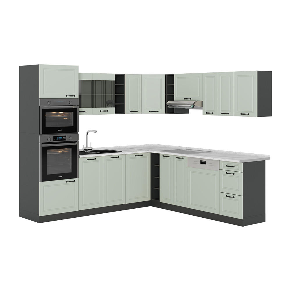 ECKKÜCHE R-Line, Mint Landhaus/Anthrazit, 247 x 237 cm - Anthrazit/Grün, Holzwerkstoff (247/206.8/60cm) - Vicco