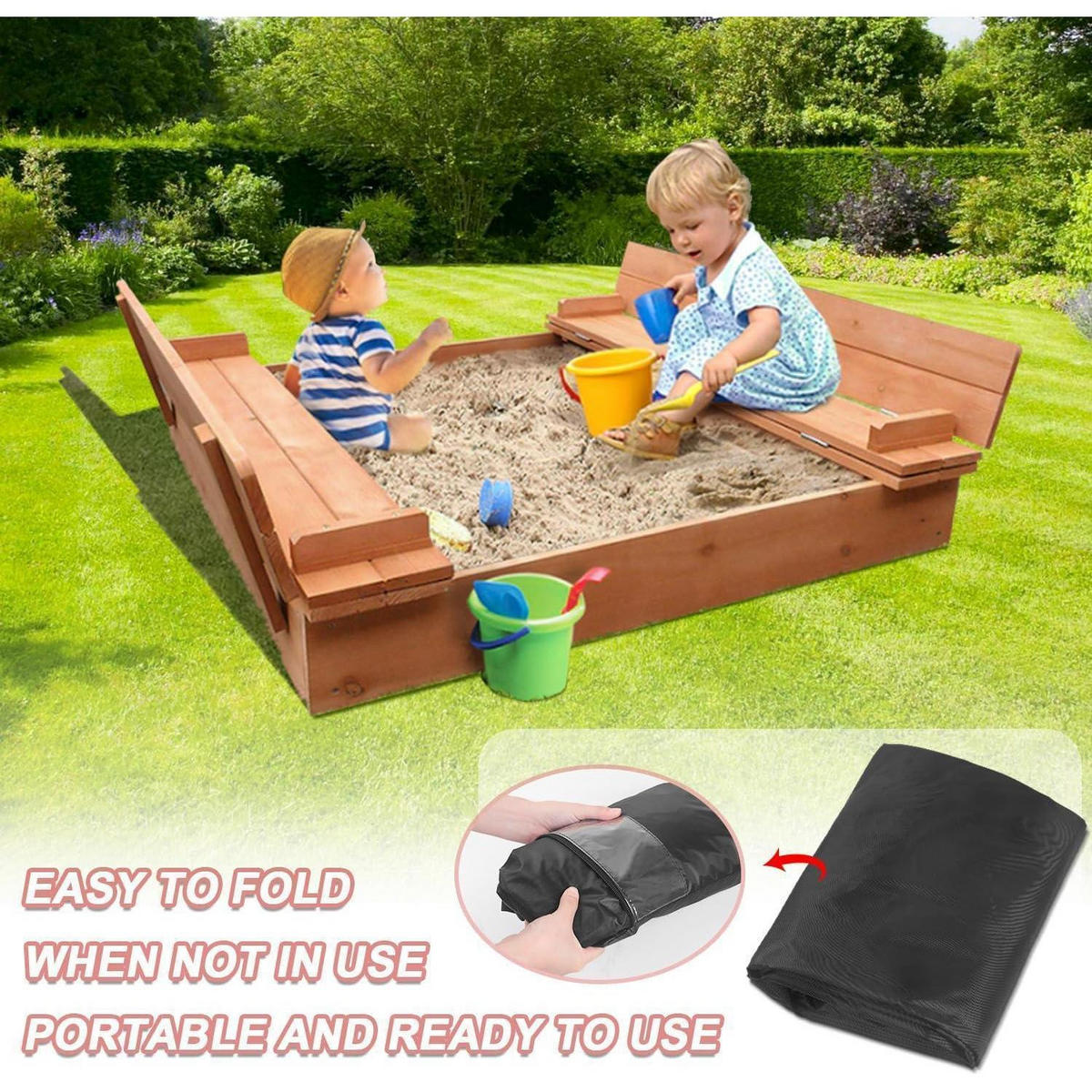 SANDKASTEN Abdeckung 160 x 160 cm Wasserdicht - Schwarz, Textil (1/1/1cm)